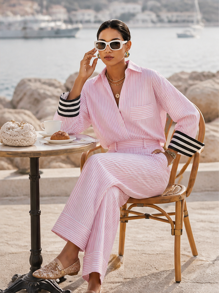 Seriva - Color-Blocked Woven Pants Set