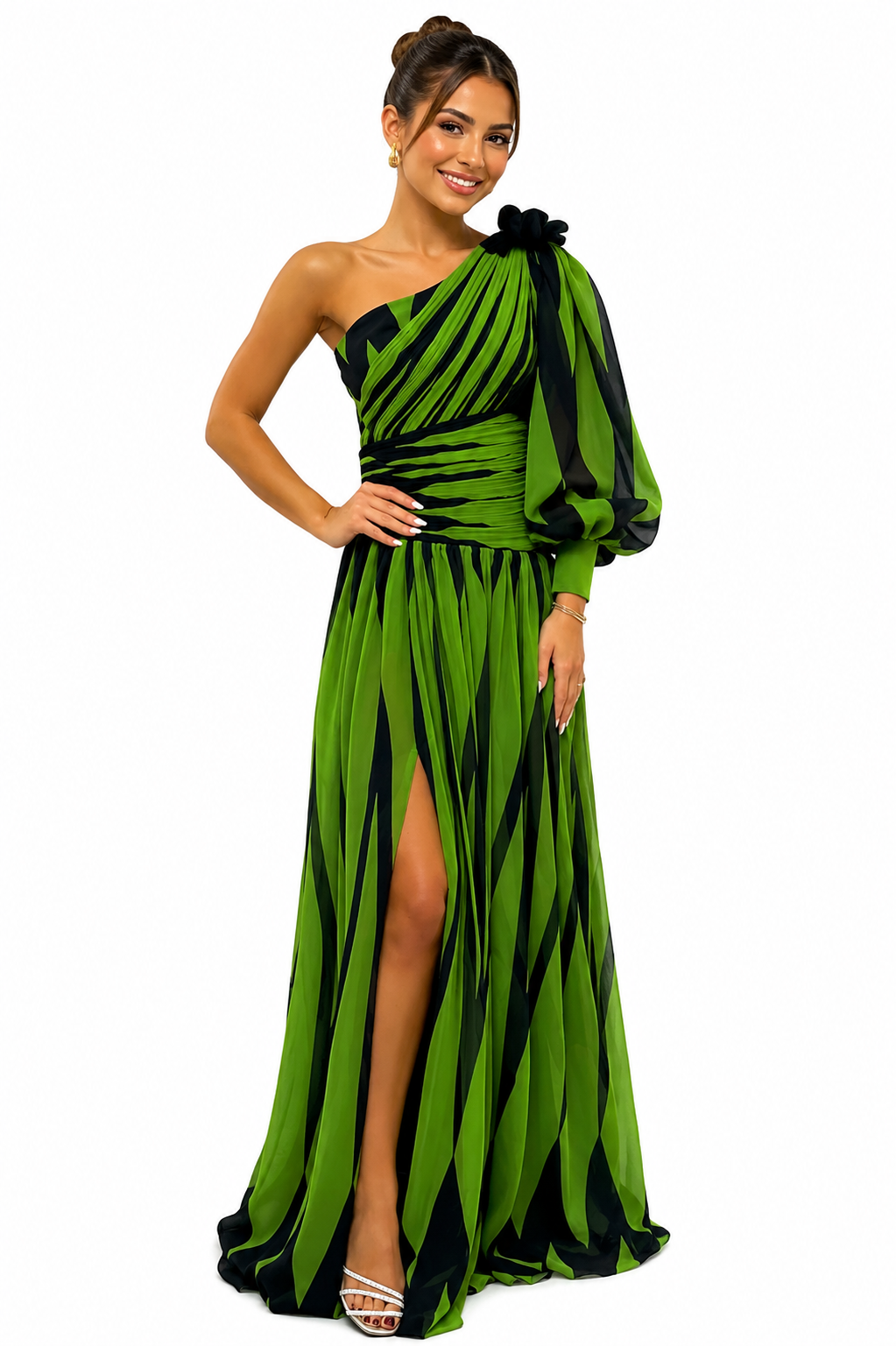 Novira - One-Shoulder Brushstroke-Print Dress