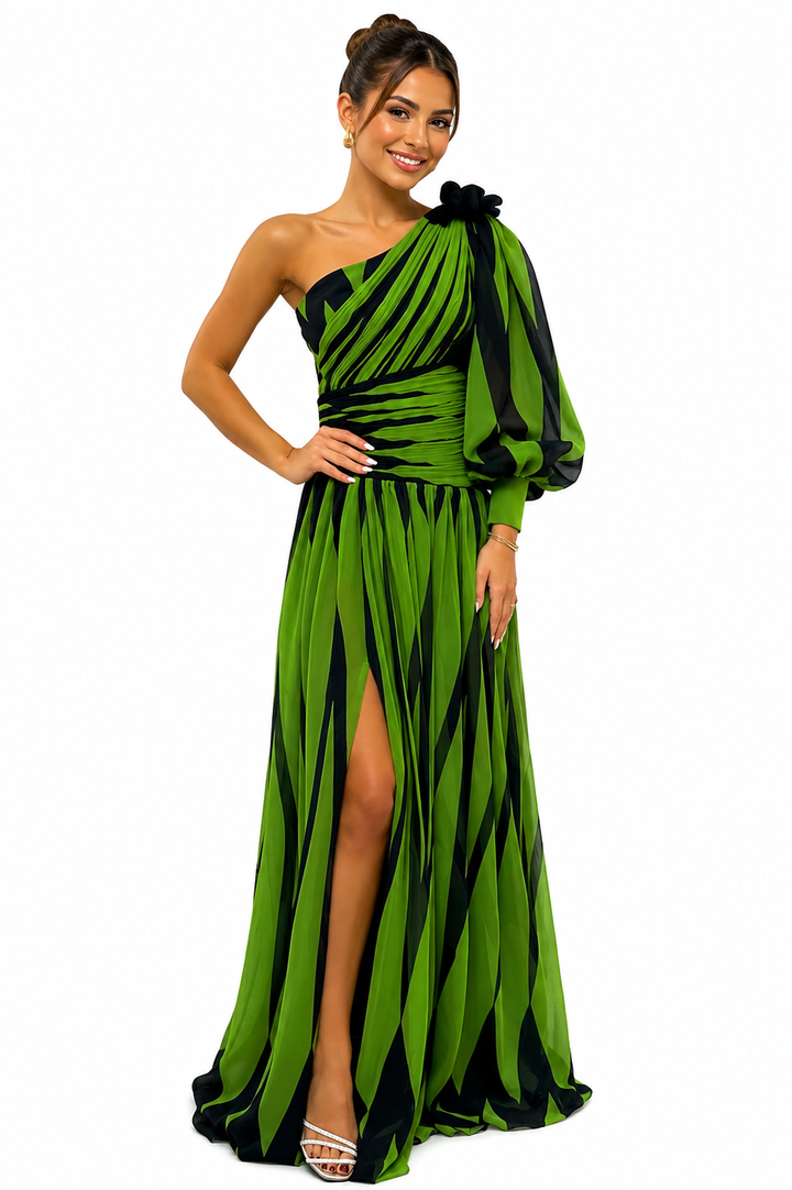Novira - One-Shoulder Brushstroke-Print Dress